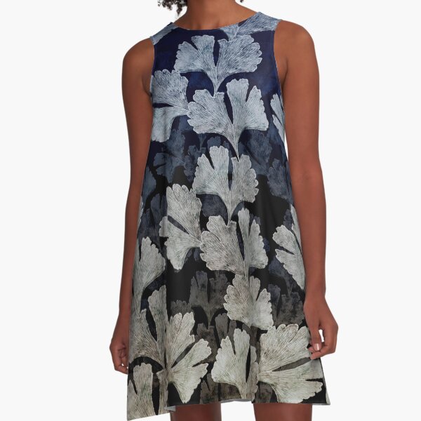 Ginko Leaf Multi-toned Print A-Line Dress