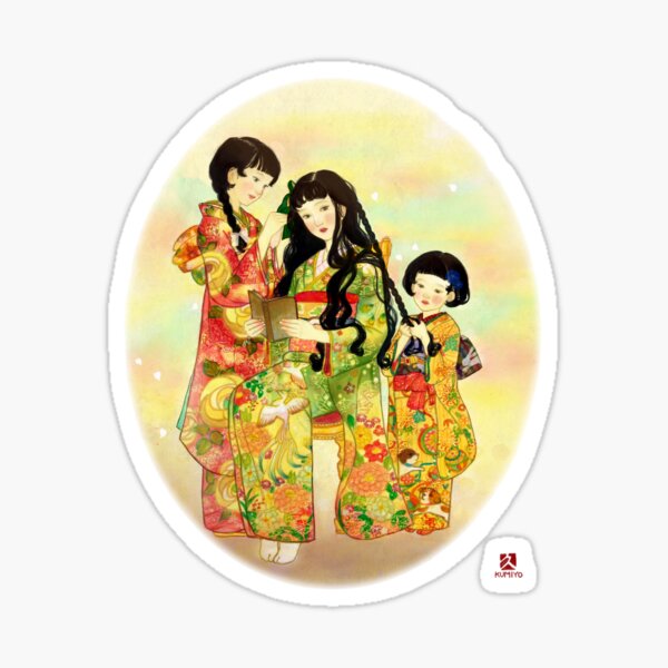 3 japanese kimono girls Sticker