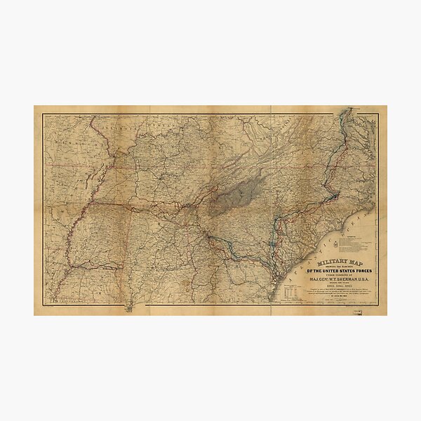Item preview, Civil War General William T. Sherman Marches Military Map 1863, 64 & 65 designed and sold by allhistory.