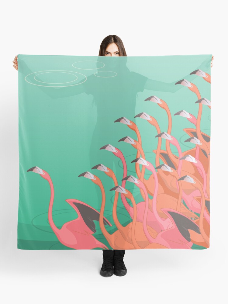 Thumbnail 1 of 3, Scarf, Fresco of the flamingoes designed and sold by ikerpazstudio.