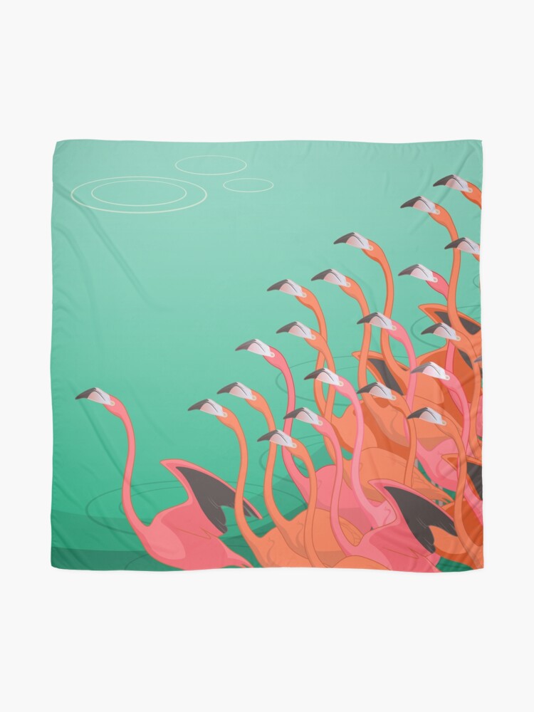 Thumbnail 2 of 3, Scarf, Fresco of the flamingoes designed and sold by ikerpazstudio.