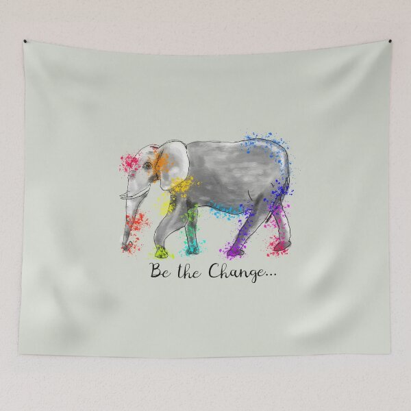 Item preview, Rainbow Elephant Inspiring Quote: Be the Change... designed and sold by Clare Walker.