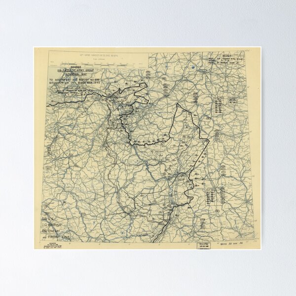 Item preview, March 31 1945 World War II HQ Twelfth Army Group situation map designed and sold by allhistory.