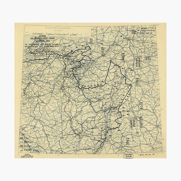 Item preview, March 31 1945 World War II HQ Twelfth Army Group situation map designed and sold by allhistory.
