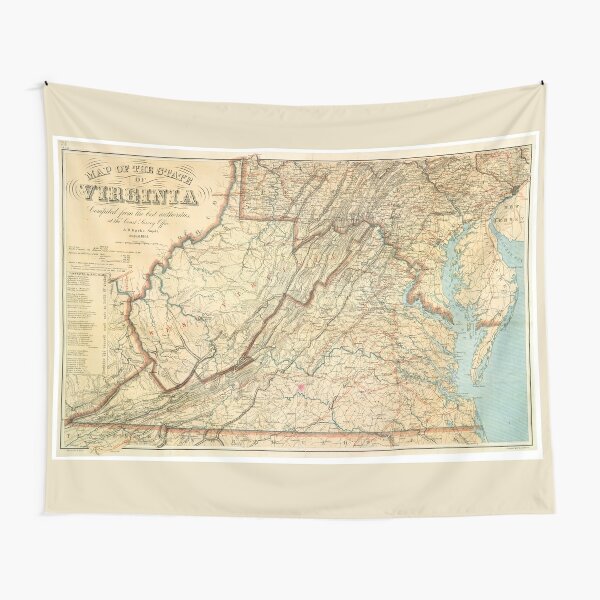 "Civil War Era Map of the State of Virginia (1863)" Tapestry for Sale 