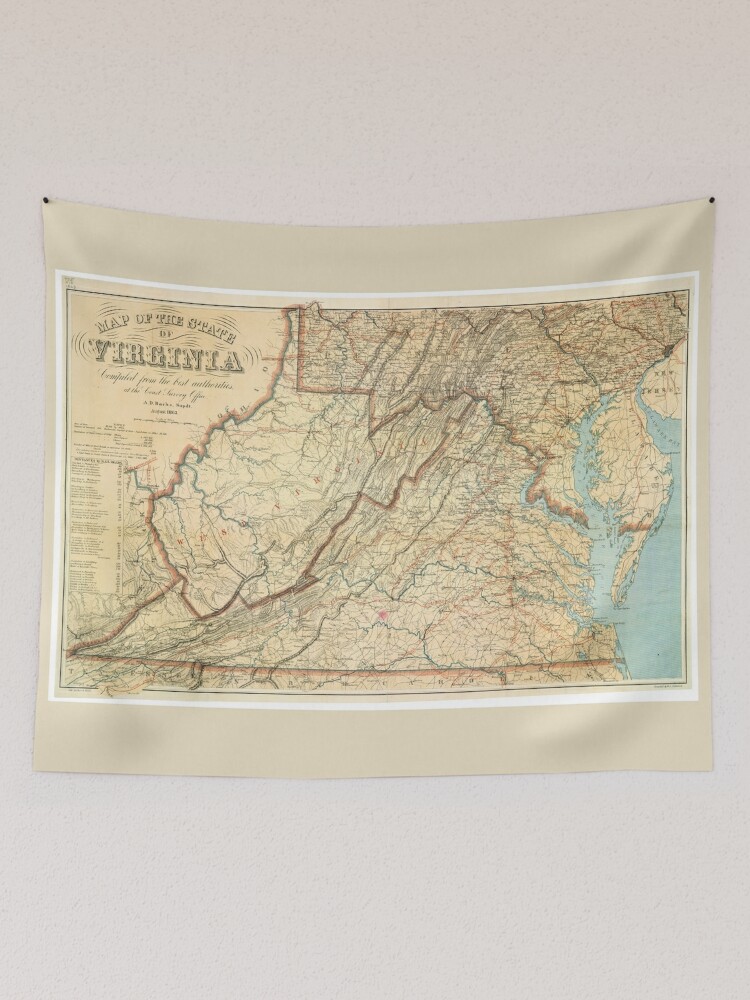 "Civil War Era Map of the State of Virginia (1863)" Tapestry for Sale 