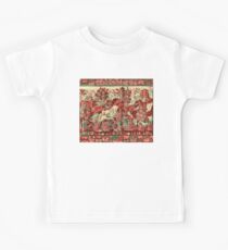 FANTASTIC ANIMALS AND HORSES IN WOODLAND Red White Green Antique French Tapestry Kids Tee