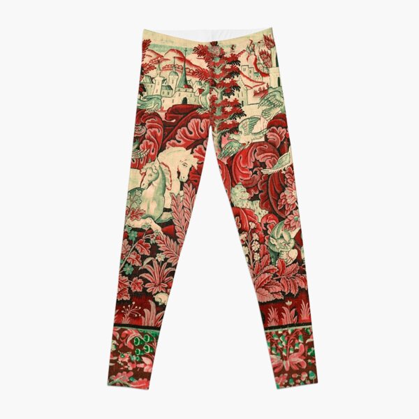 GREENERY, FOREST ANIMALS Pheasant and Fox Red Black White Floral Tapestry  Leggings for Sale by BulganLumini