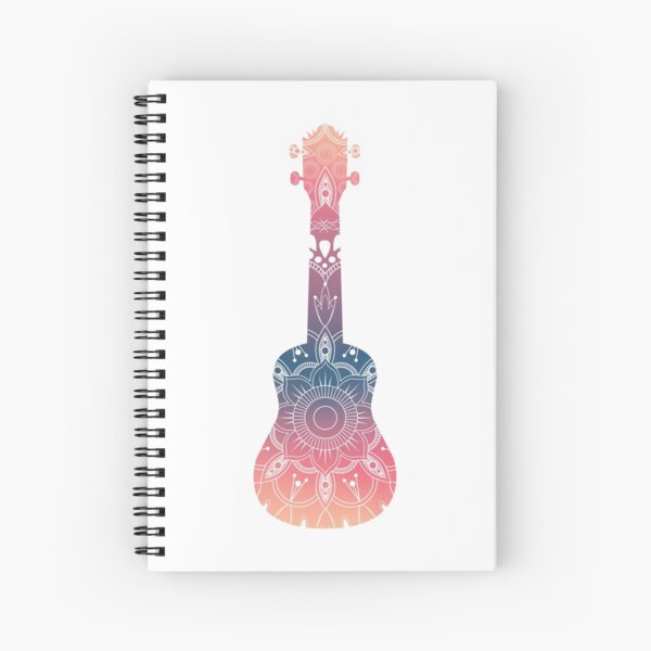 Ukulele with white mandala gradient twist flower Spiral Notebook