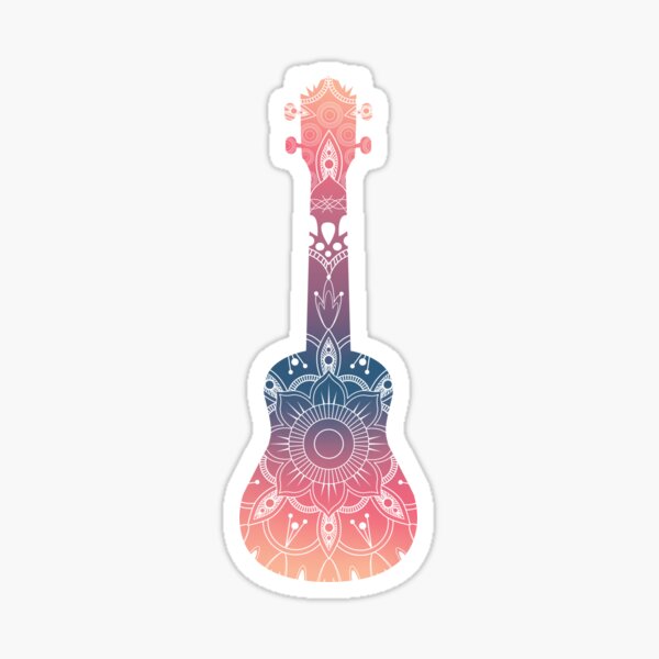 Ukulele with white mandala gradient twist flower Sticker