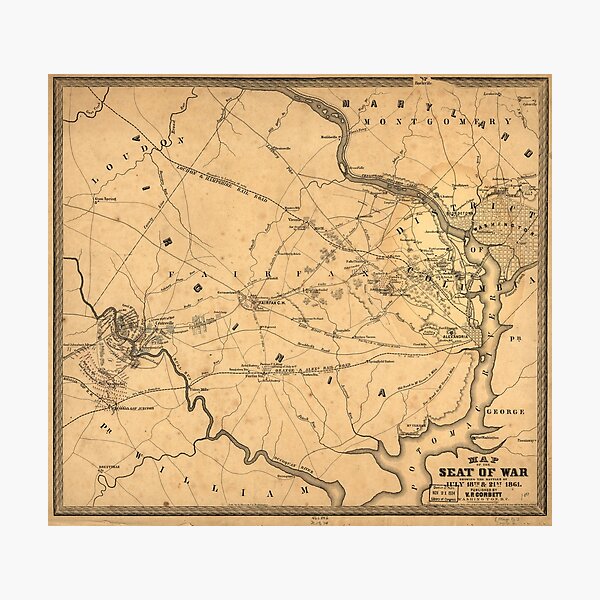 Item preview, Civil War First Battle of Bull Run Map Seat of War July 18th & 21st 1861 designed and sold by allhistory.