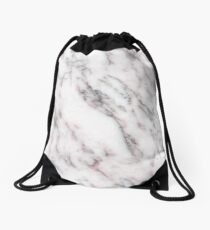 Soft Pink and Charcoal Veins on Whipped Cream Marble Drawstring Bag