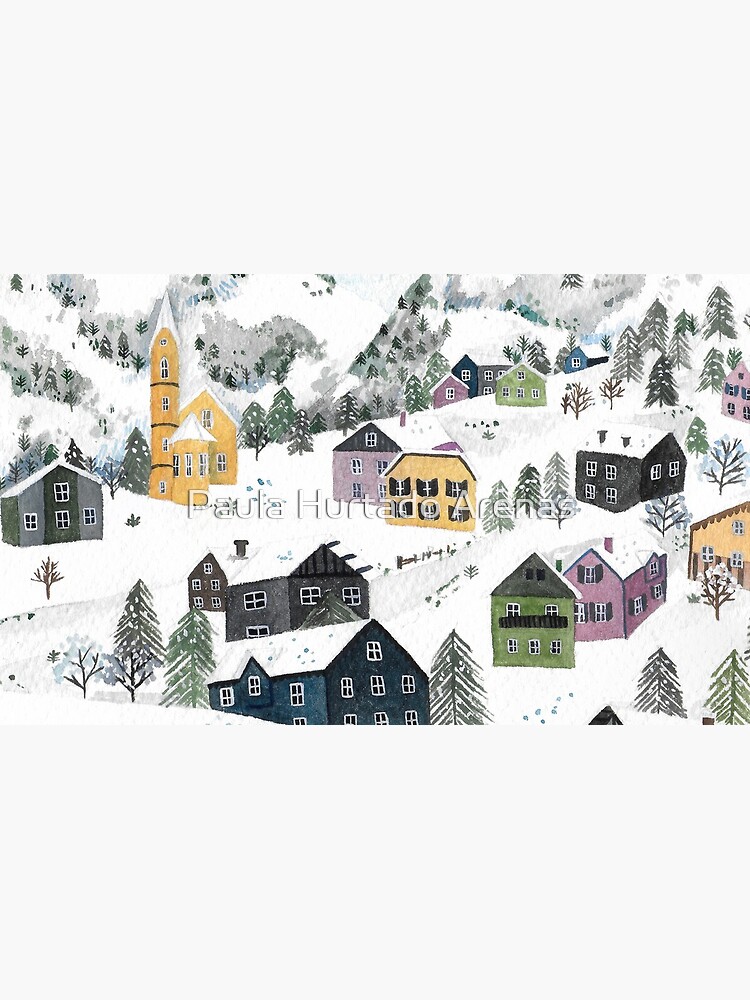 Imagen 4 de 4, Taza de café con la obra Paisaje invernal de pueblo en las montañas, diseñada y vendida por paulahurtado.