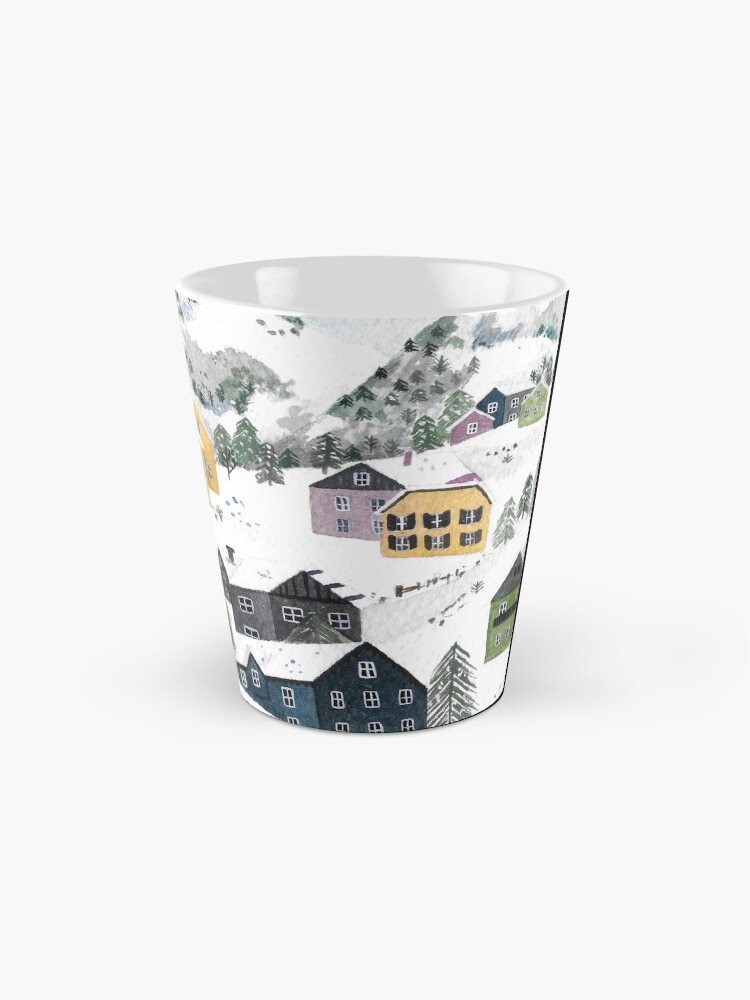 Imagen 2 de 4, Taza de café con la obra Paisaje invernal de pueblo en las montañas, diseñada y vendida por paulahurtado.