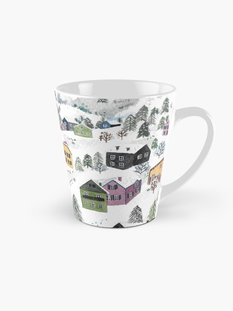 Imagen 1 de 4, Taza de café con la obra Paisaje invernal de pueblo en las montañas, diseñada y vendida por paulahurtado.