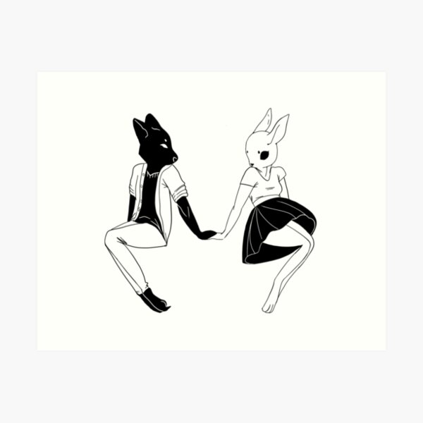 Wolf & Rabbit Couple Art Print