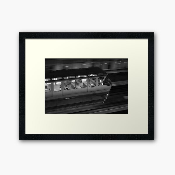 Black and white trains of Seattle Framed Art Print