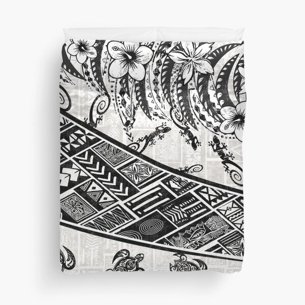 Black And White Polynesian Tribal Distressed Duvet Cover