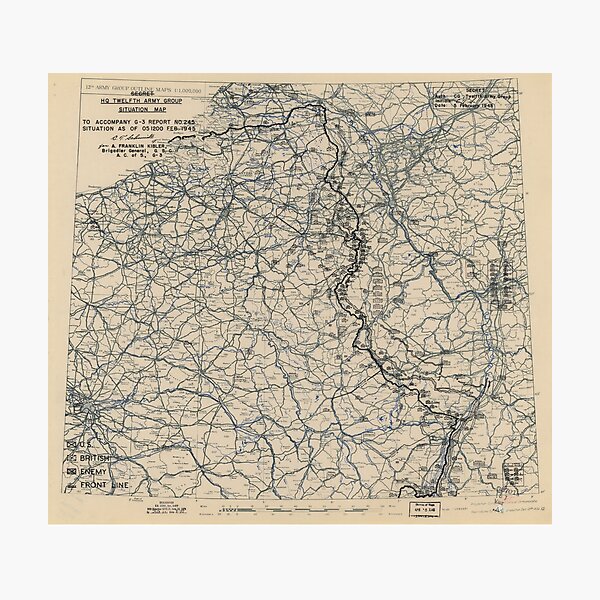 Item preview, February 5 1945 World War II HQ Twelfth Army Group situation map designed and sold by allhistory.