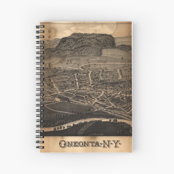 Bird's Eye View Map of Oneonta New York (1884) Spiral Notebook
