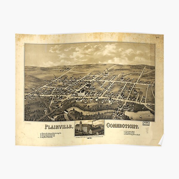 "Perspective Map of Plainville Connecticut (1878)" Poster by allhistory Redbubble