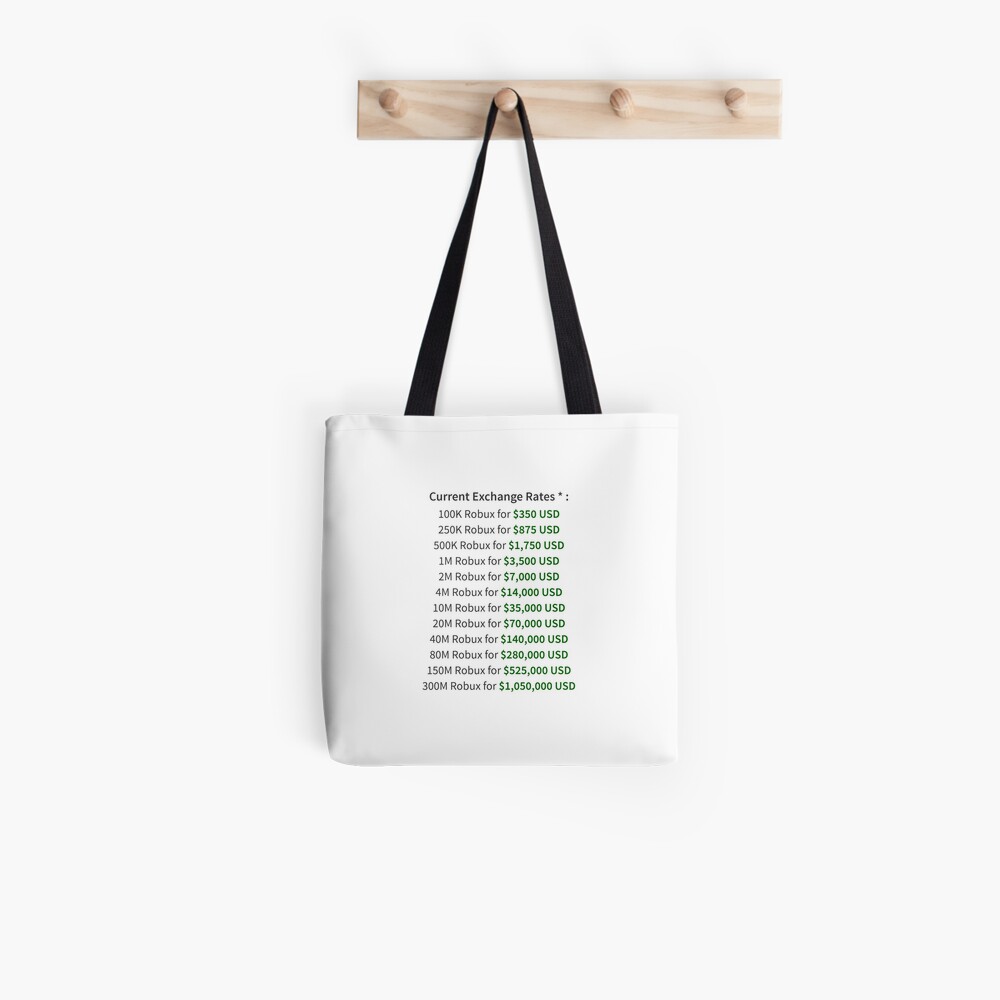Devex Rates Tote Bag By Steadyonrbx Redbubble - 15 000 robux to usd