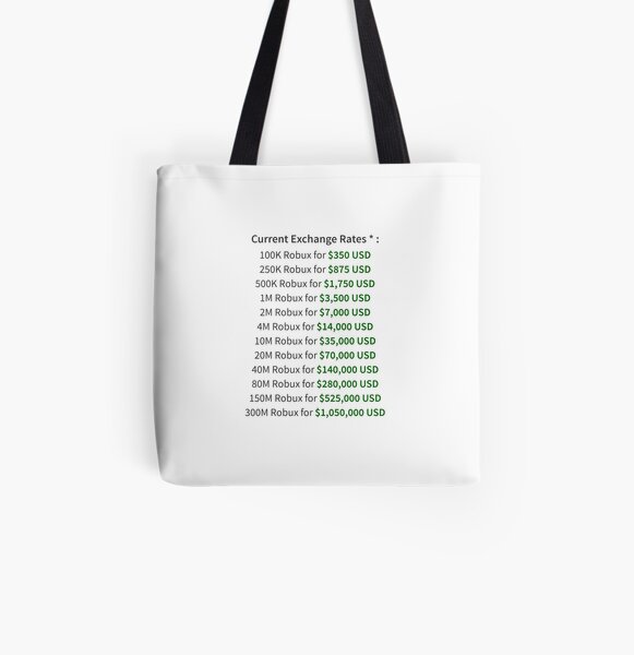 Devex Rates Tote Bag By Steadyonrbx Redbubble - 3 160 robux to usd
