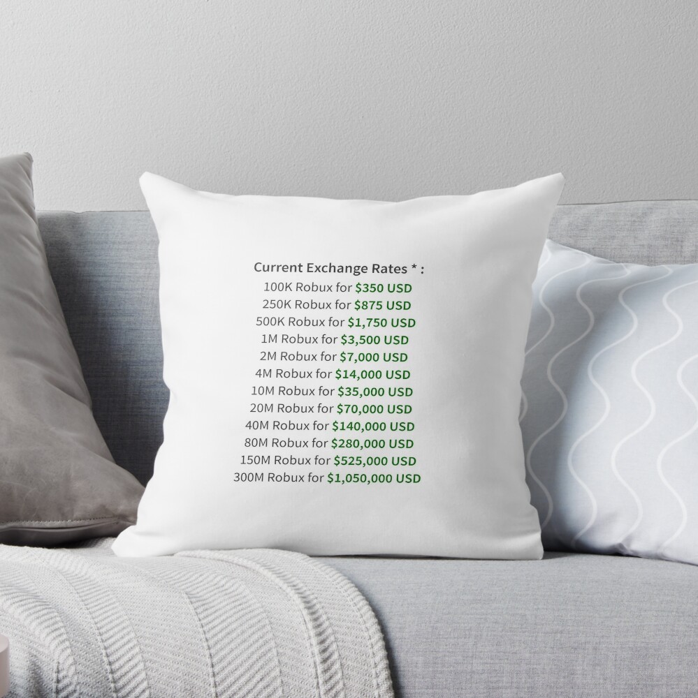 Devex Rates Throw Pillow By Steadyonrbx Redbubble - usd to robux