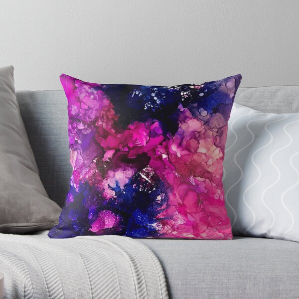 Nebula Abstract Art in Blue, Fuchsia, and Purple Throw Pillow