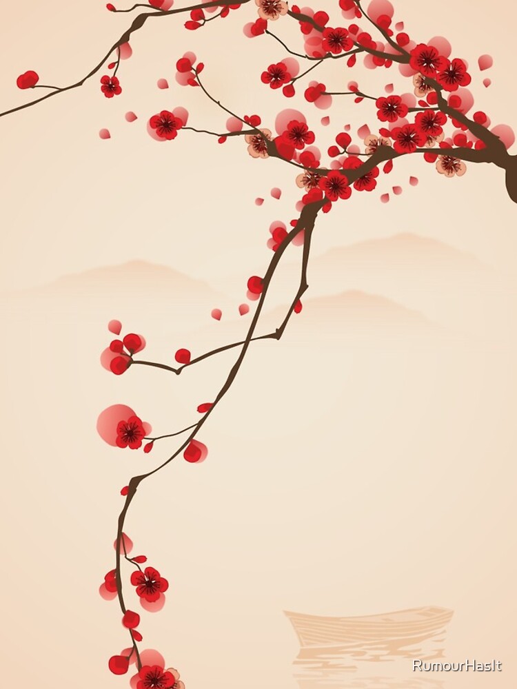Whimsical Red Cherry Blossom Tree by RumourHasIt