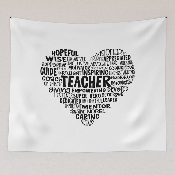 Item preview, TEACHER Word Cloud Heart in Black Text designed and sold by jitterfly.