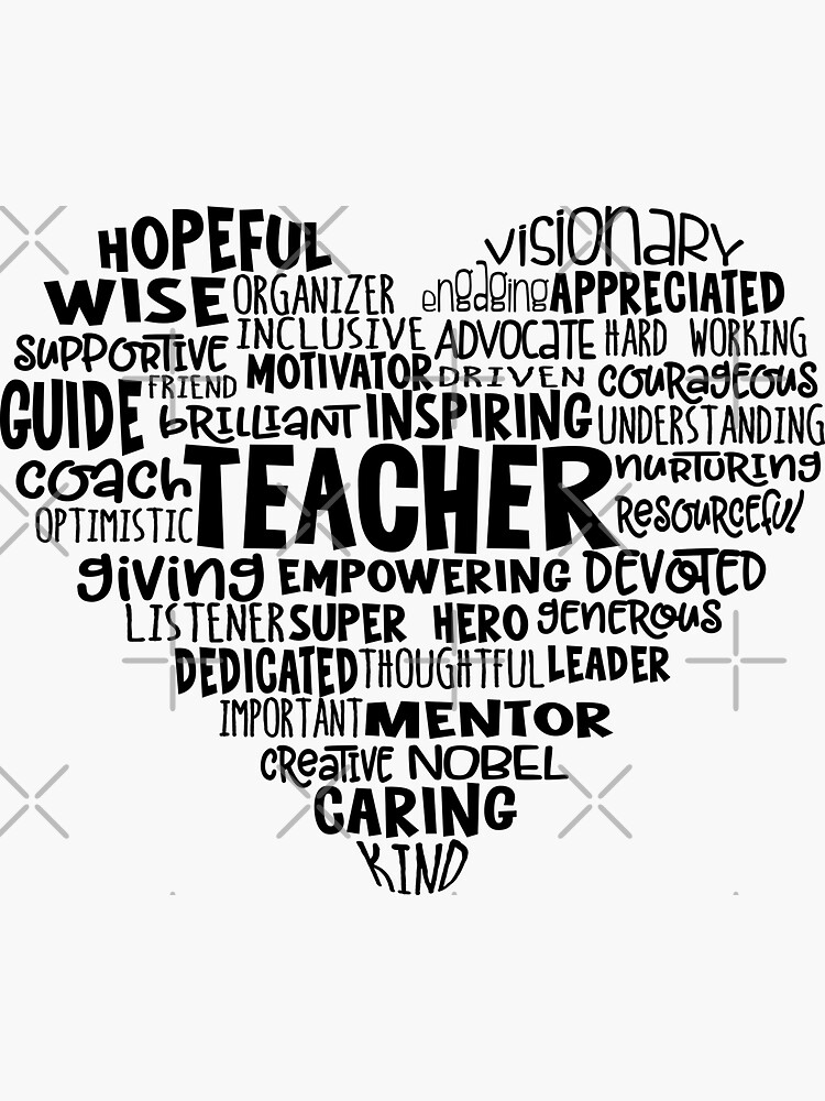 Thumbnail 3 of 3, Sticker, TEACHER Word Cloud Heart in Black Text designed and sold by jitterfly.