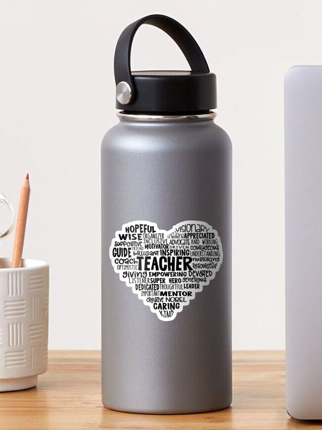Thumbnail 1 of 3, Sticker, TEACHER Word Cloud Heart in Black Text designed and sold by jitterfly.