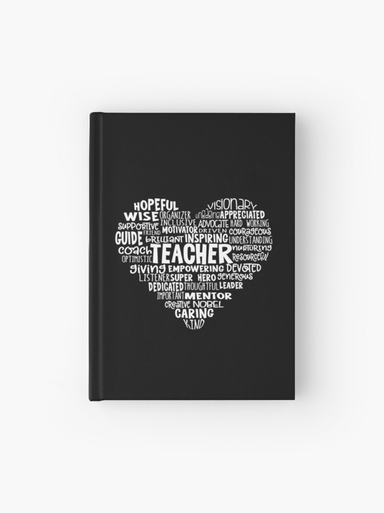 Thumbnail 1 of 3, Journal, TEACHER Word Cloud Heart in White Text designed and sold by jitterfly.
