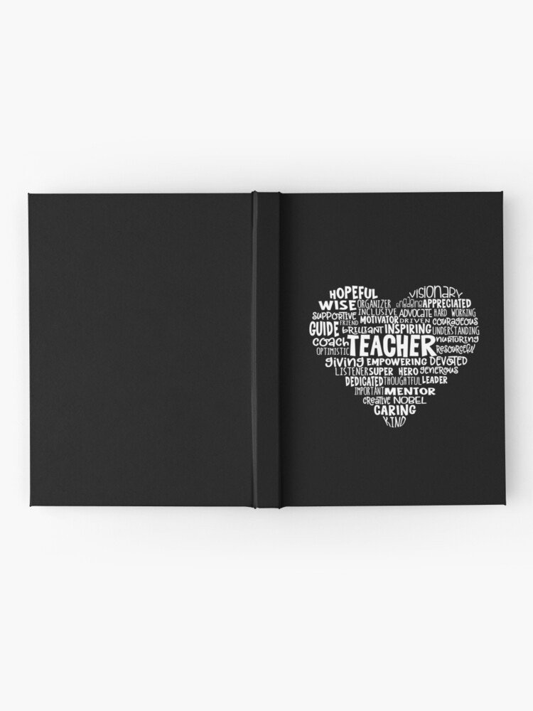 Thumbnail 2 of 3, Journal, TEACHER Word Cloud Heart in White Text designed and sold by jitterfly.