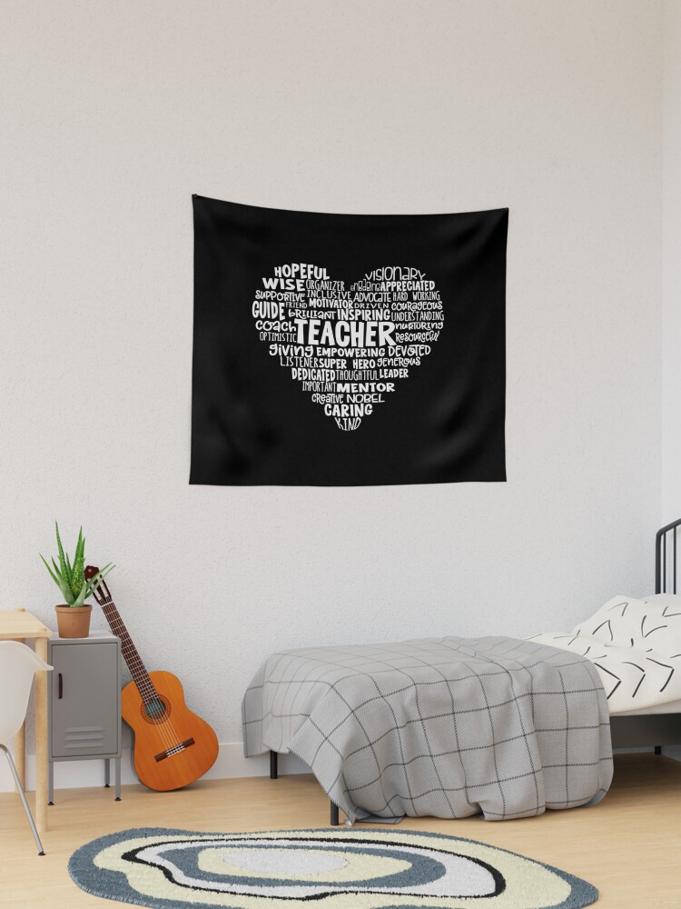 Thumbnail 1 of 3, Tapestry, TEACHER Word Cloud Heart in White Text designed and sold by jitterfly.
