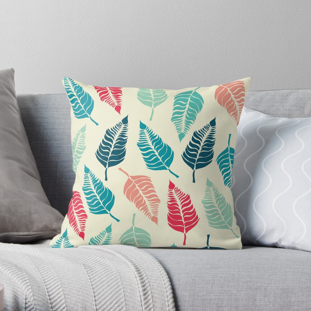 Leave Me Multi (Aqua Red) Throw Pillow