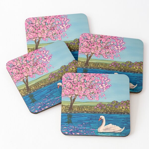 Item preview, Swan Lake with Cherry Tree and Purple Hydrangea Bushes designed and sold by Vera Worthington.