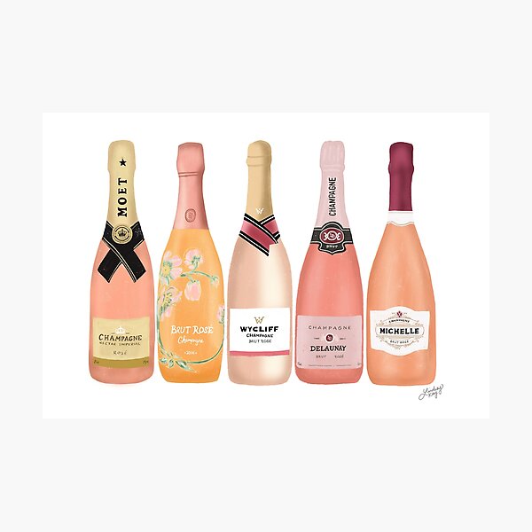 Rose Champagne Bottles Illustration Photographic Print