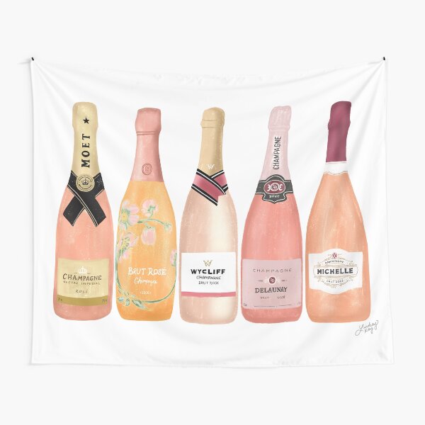 Rose Champagne Bottles Illustration Tapestry