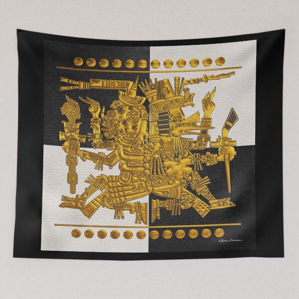 Item preview, Codex Borgia - Aztec Gods - Gold Mictlantecuhtli with Quetzalcoatl on Black and White Leather  designed and sold by Serge Averbukh Art Studio.