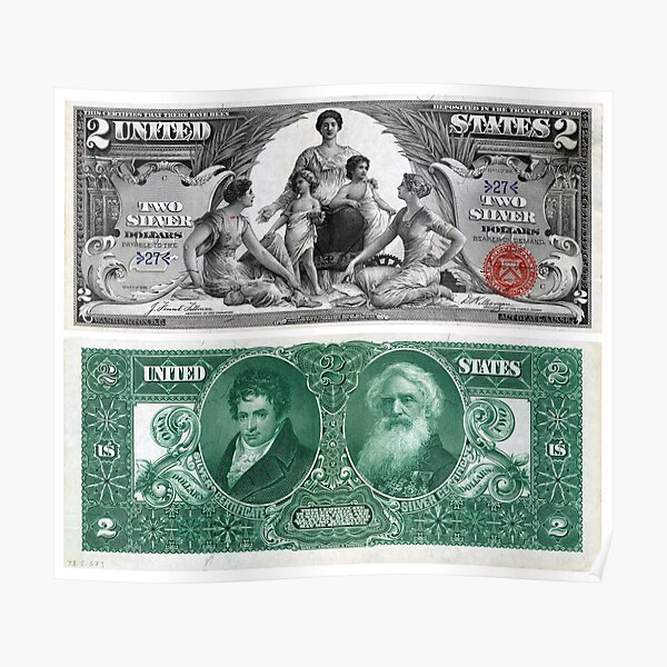 1896 $5 Educational  Silver Certificate GIANT 68x29 INCH CANVAS  POSTER ART 