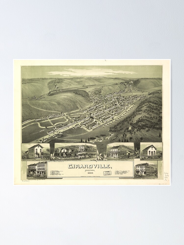 "Aerial Map of Girardville Pennsylvania (1889)" Poster by allhistory