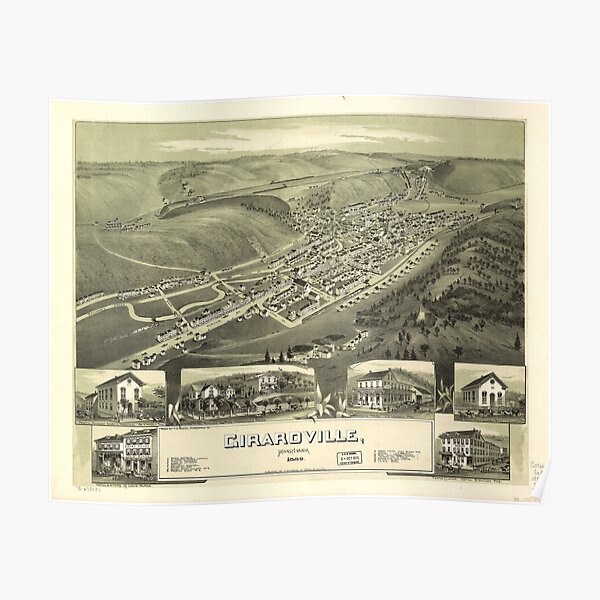 "Aerial Map of Girardville Pennsylvania (1889)" Poster by allhistory