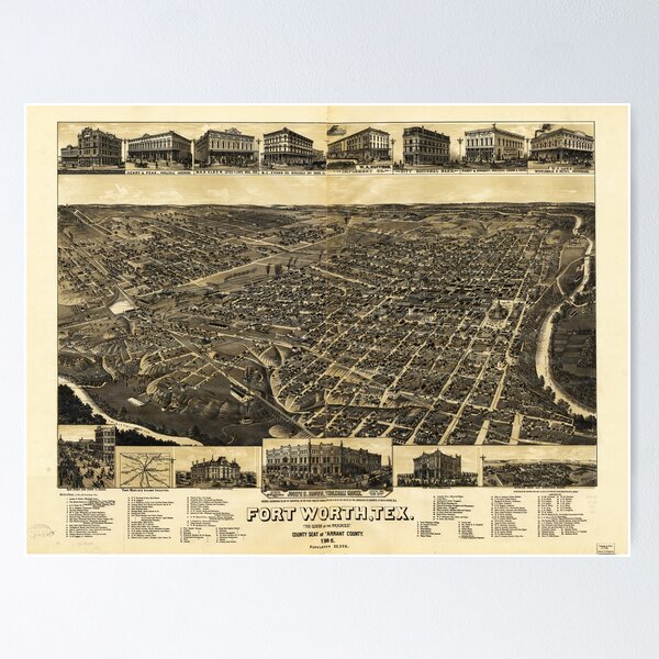 Aerial View of Fort Worth Tarrant County Texas (1886) Poster