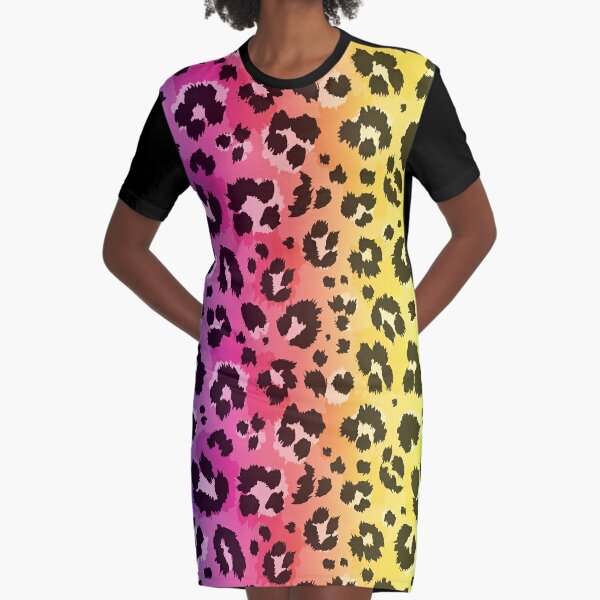 yellow and pink leopard print dress