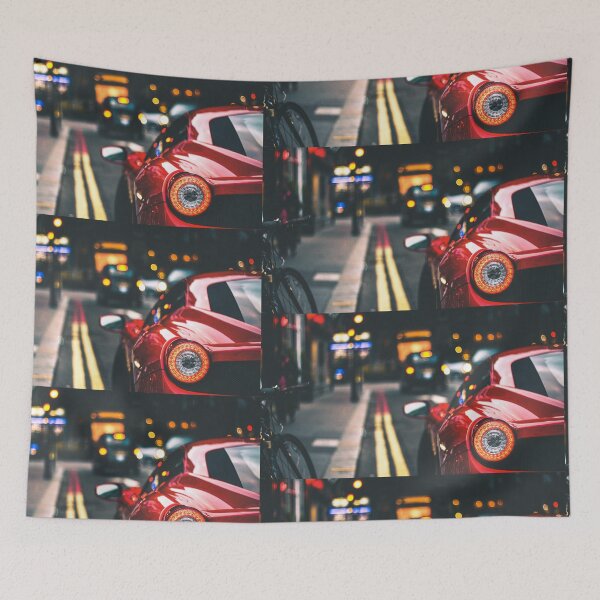 Item preview, Red car in a busy street designed and sold by DelightfulArts.