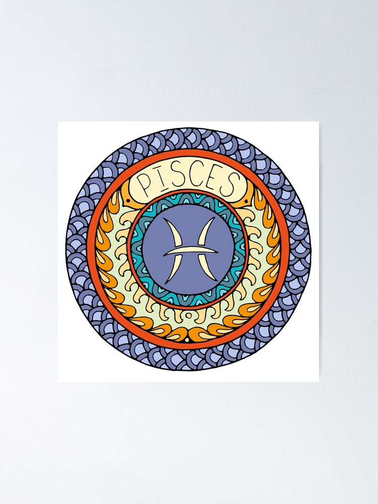 Pisces Zodiac Sign Colorful Birth Horoscope Circle Poster