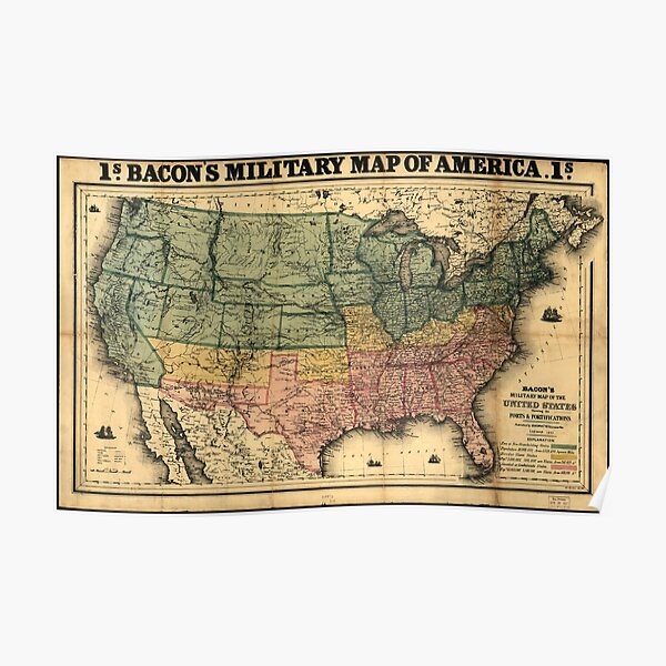 Bacon's Civil War Military Map of the United States (1862) Poster