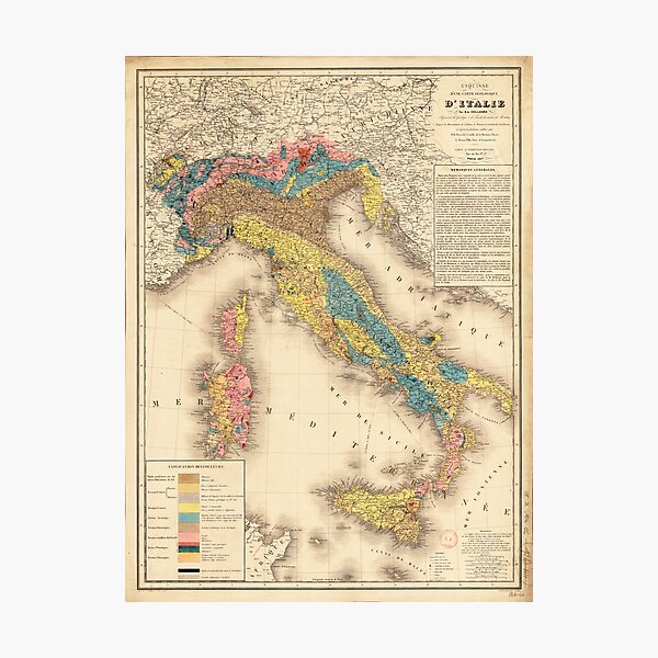 Geological Map of Italy by H. de Collegno (1844) Photographic Print